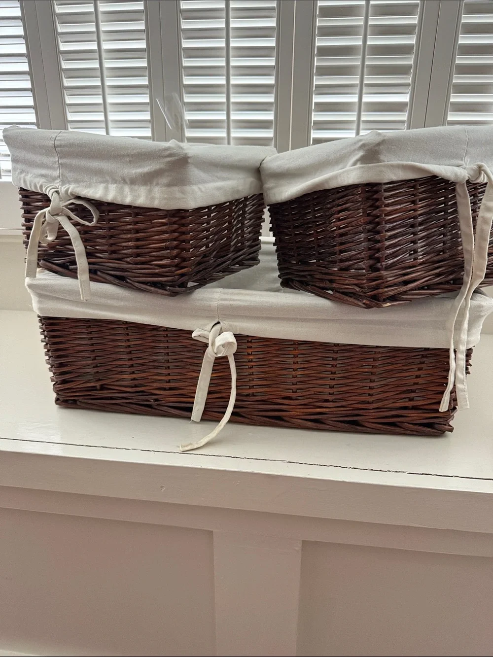 Woven Rattan Storage Baskets with Cream Lining - Set of 3
